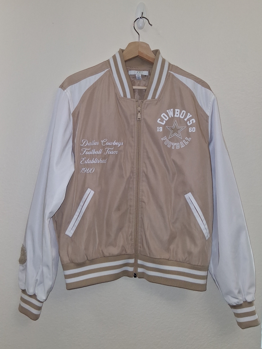 Dallas Cowboys Beige and White Bomber Jacket